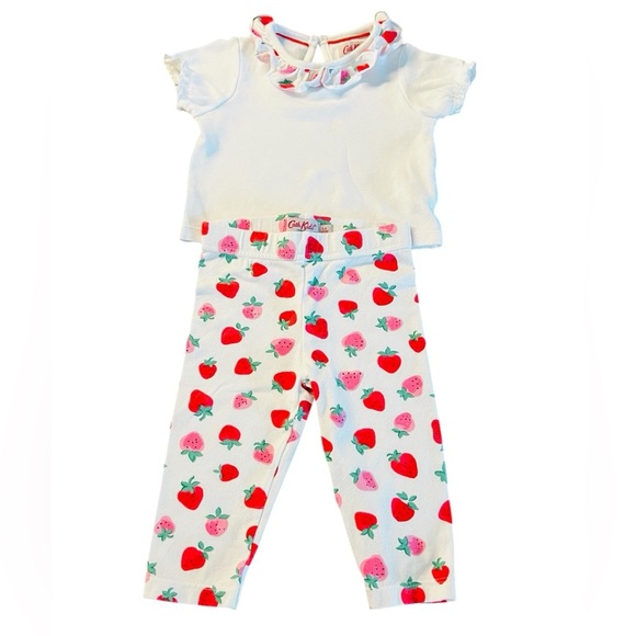 Cath Kids London White and Red Strawberry Kids Matching Set Size 3-6 Months - Picture 1 of 6